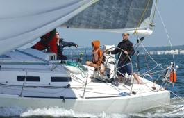 Greg Leonard's J/120 Heron at the Down the Bay Race start 2015. Photo by SpinSheet